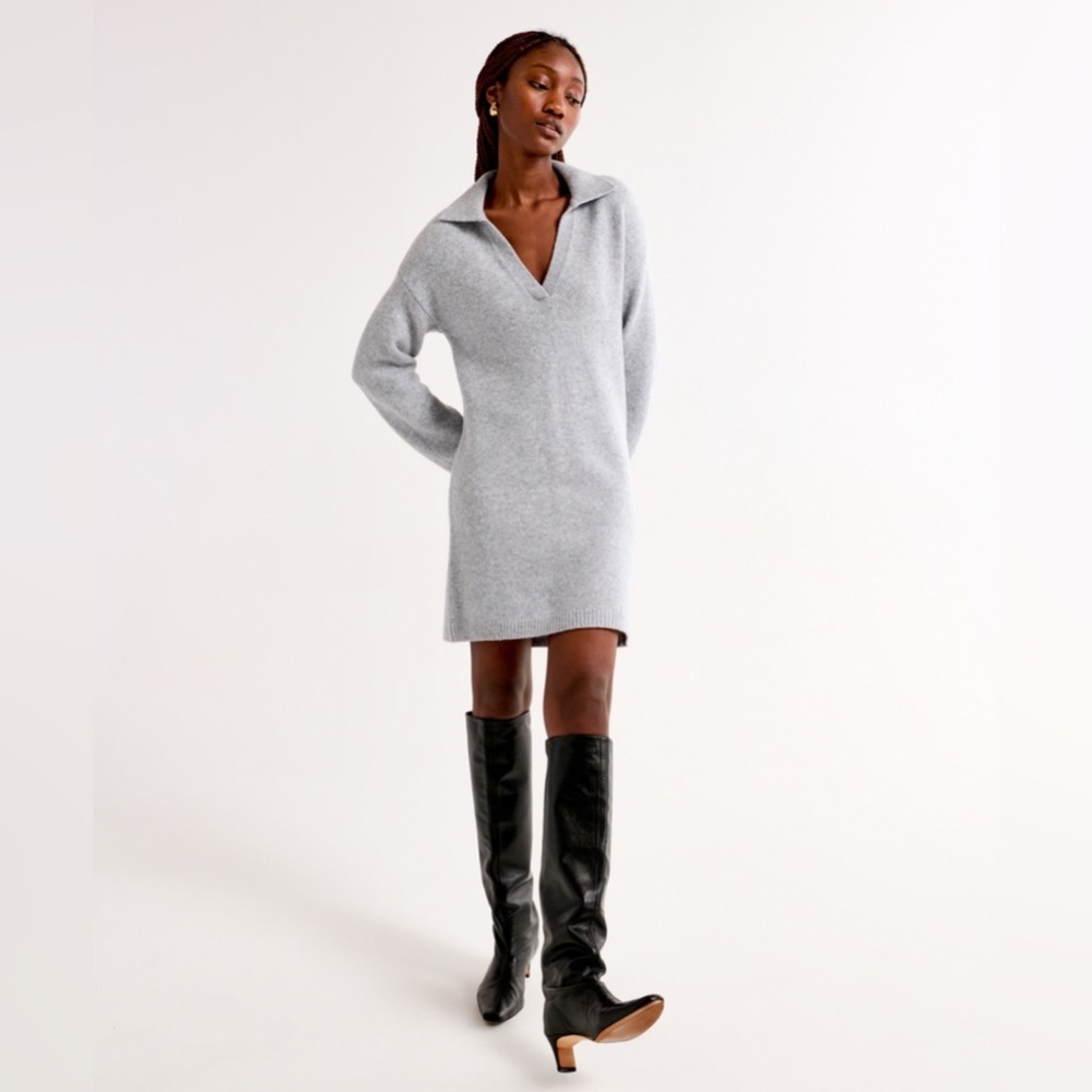 Abercrombie & Fitch Long Sleeve Collared Mini Sweater Dress